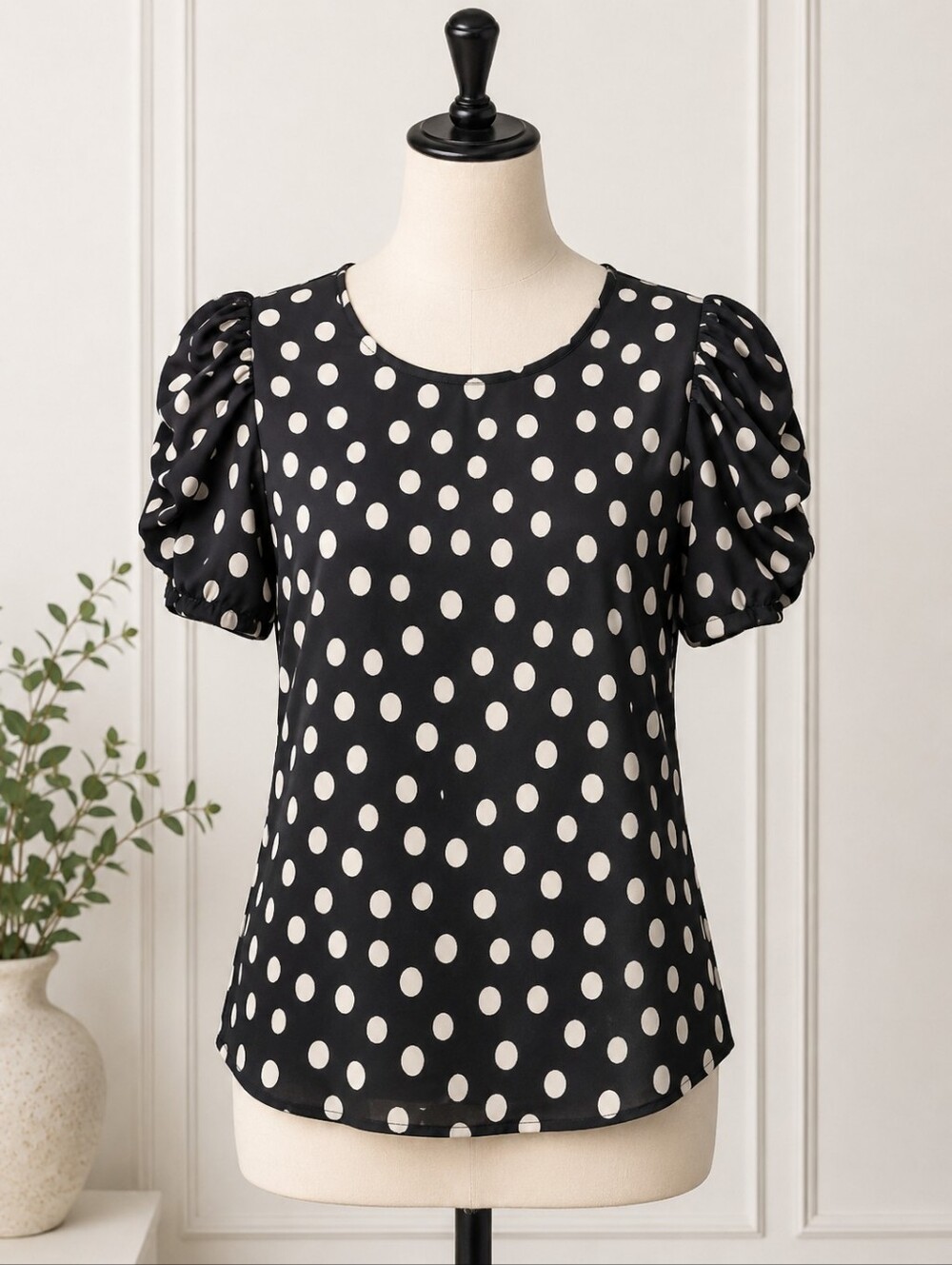 Blousology Polka Dot Puff Sleeve Top
